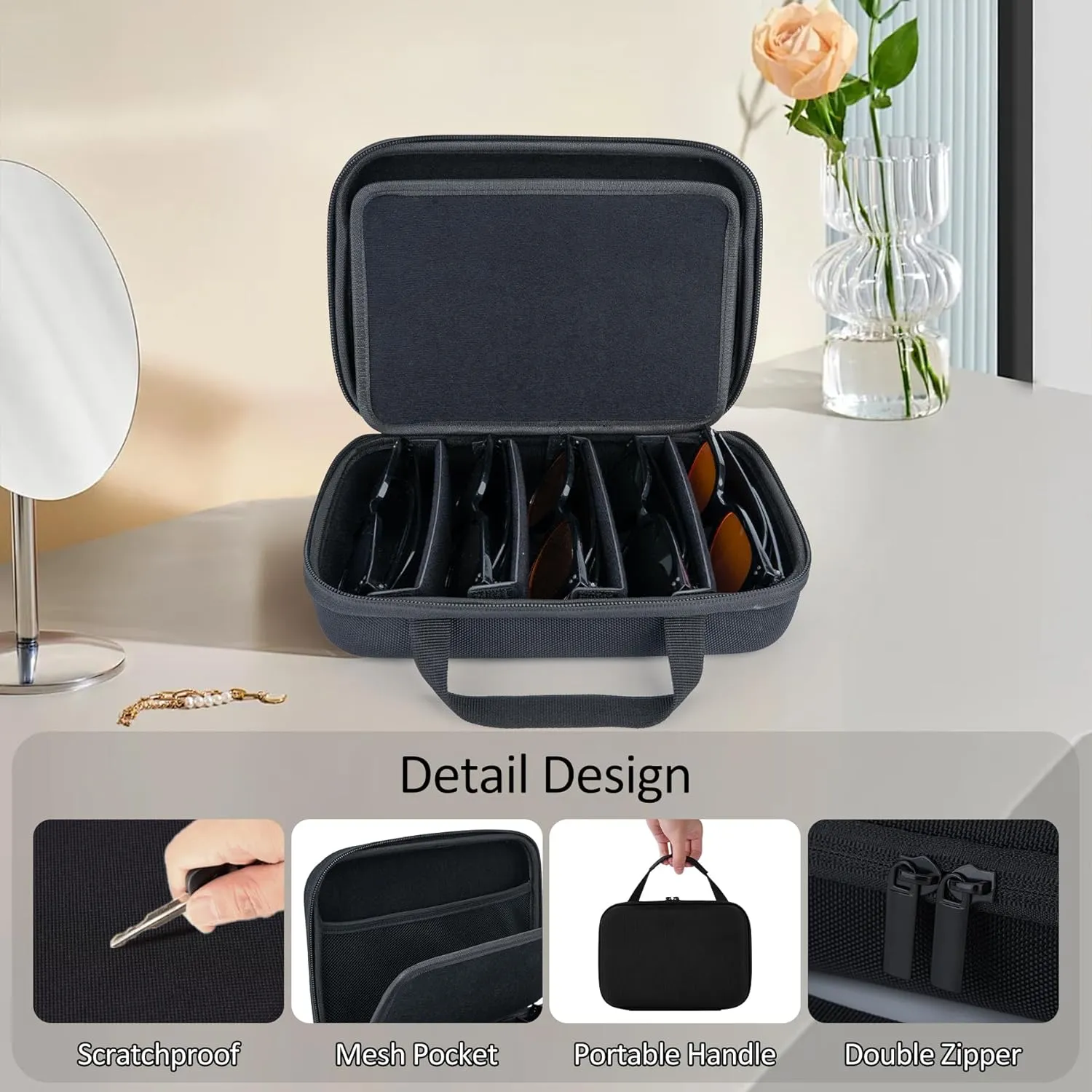 Travel Sunglasses Organizer Case, Portable Eyeglasses Case For Multiple Pairs, Sunglass Storage Holder for Men Women