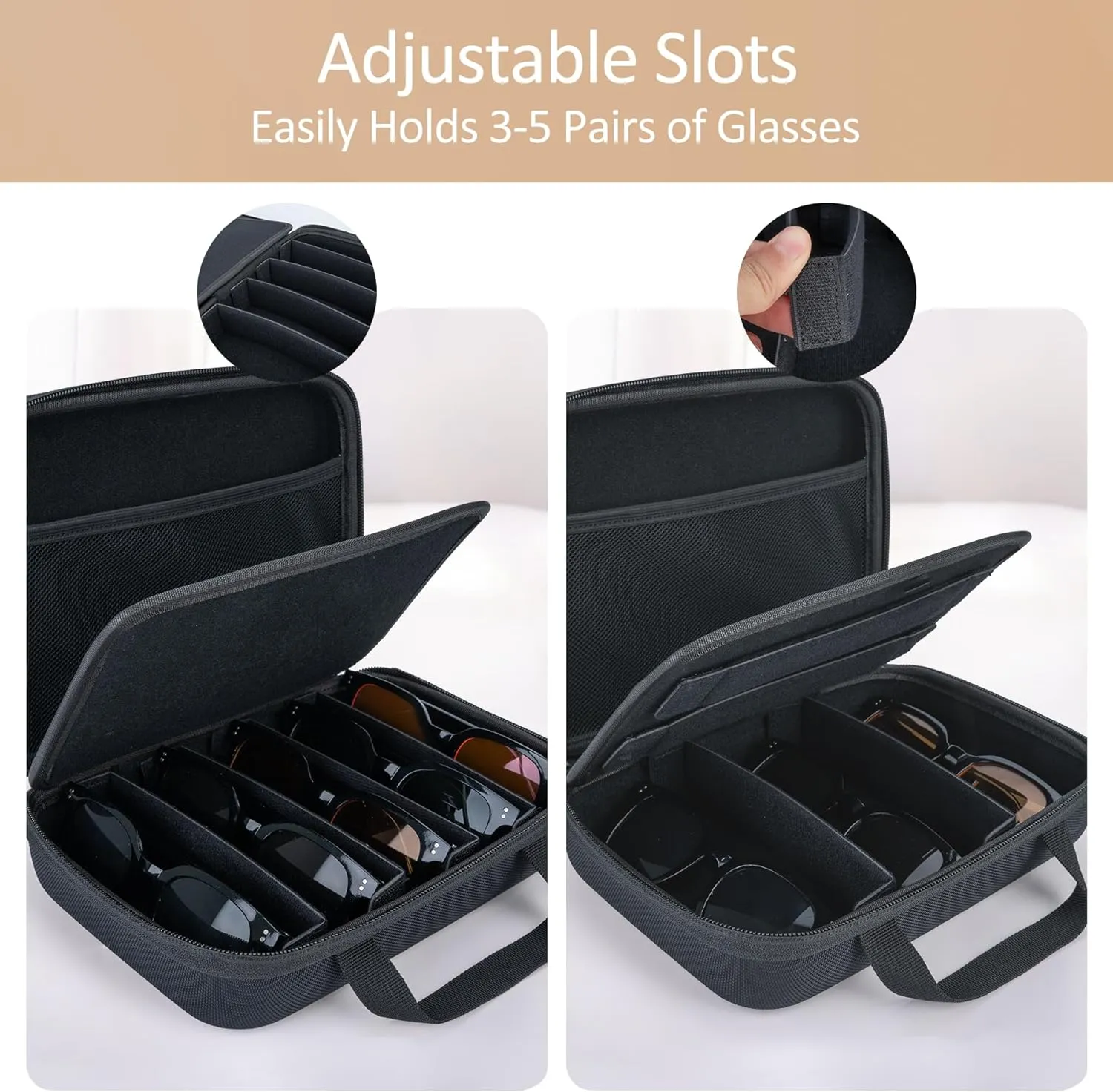 Travel Sunglasses Organizer Case, Portable Eyeglasses Case For Multiple Pairs, Sunglass Storage Holder for Men Women