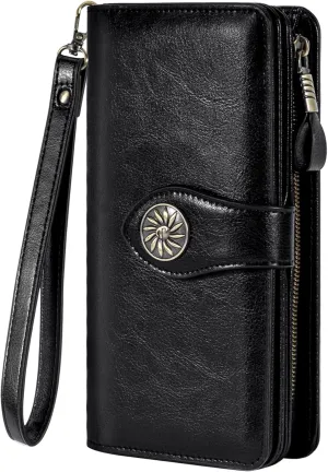 Travelambo Women's Wallet RFID Blocking Credit Card Holder Large Capacity Wristlet Leather Wallets Purse