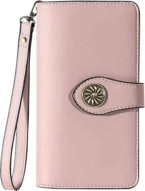 Travelambo Women's Wallet RFID Blocking Credit Card Holder Large Capacity Wristlet Leather Wallets Purse