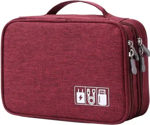 Trawila Electronics Organizer,Double Layer Travel Cable Organizer Bag,Digital Storage Bag Electronic Accessories Case for Cables, Adapters, Chargers, Wires, Flash Disk, Power Bank, Headphone (Red)