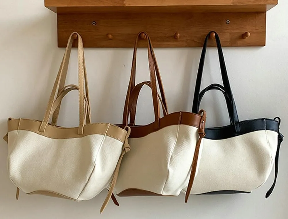 Trendy Canvas Tote Bag Women 2025 Casual Shoulder Bags Purses and Handbags Work Travel Purse Contrast Color Design