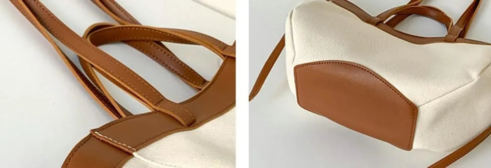 Trendy Canvas Tote Bag Women 2025 Casual Shoulder Bags Purses and Handbags Work Travel Purse Contrast Color Design