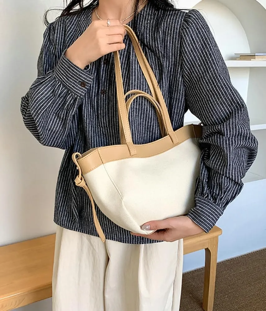 Trendy Canvas Tote Bag Women 2025 Casual Shoulder Bags Purses and Handbags Work Travel Purse Contrast Color Design