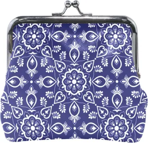 Trendy Geometric Navy Women Cute Coin Purse Leather Buckle Kiss Lock Small Pouch Coin Wallet