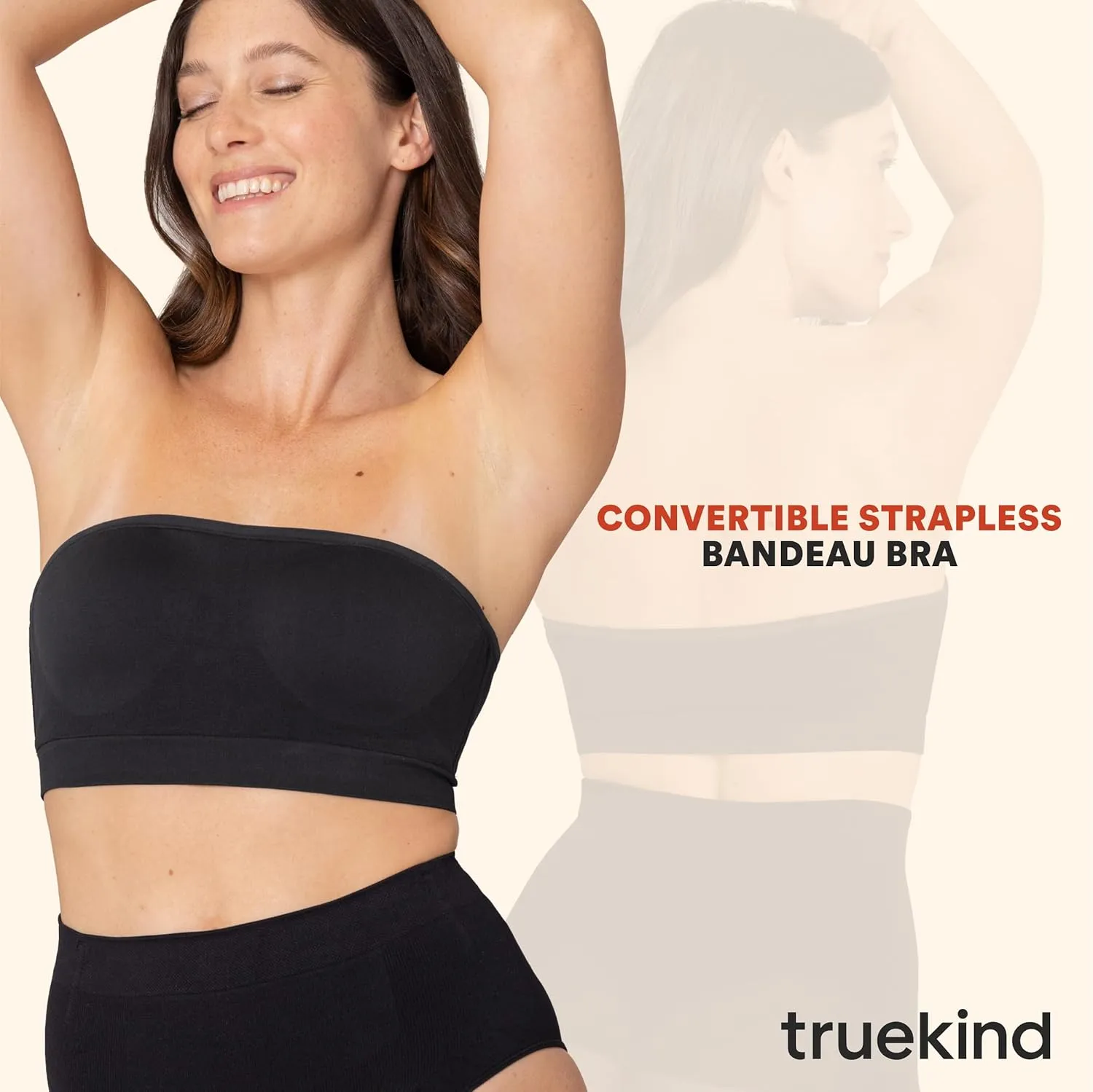 Truekind Wireless Strapless Bra, Bandeau Bra, Small to Plus Size Strapless Bras for Women, Tube Top