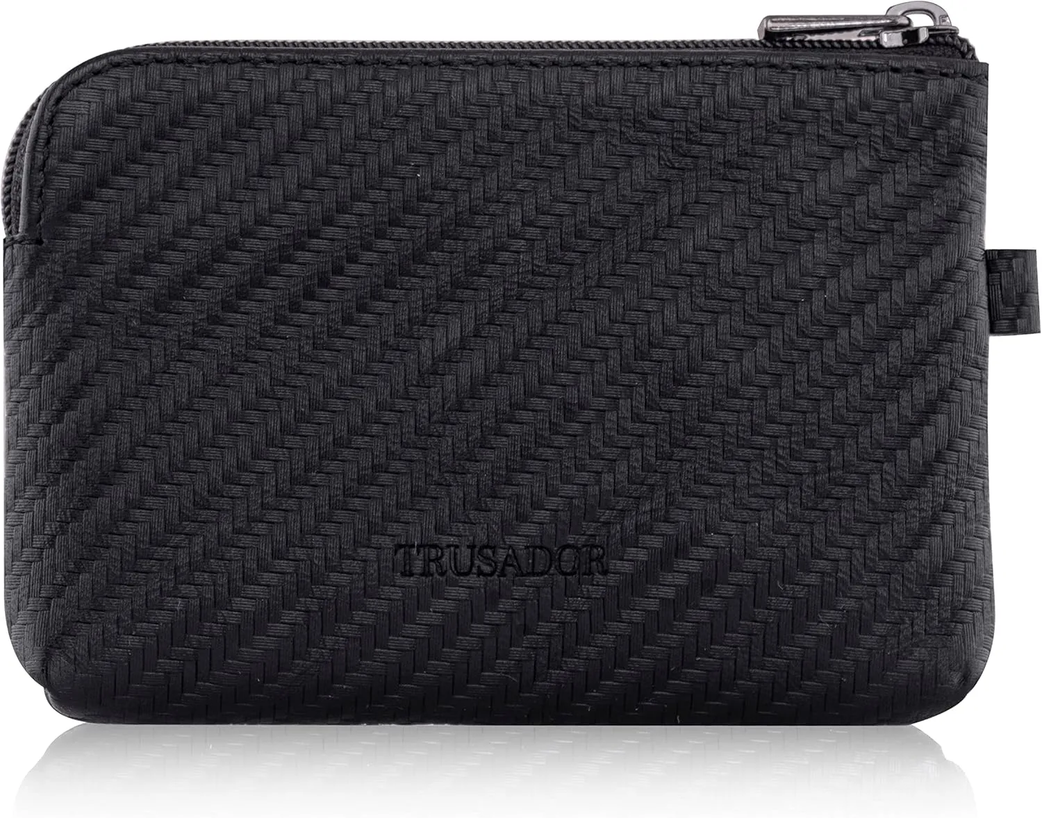 Trusador Milano Women Men Leather Coin Card Key Ring Wallet Pouch Purse Zipper Change Bag (Carbon)