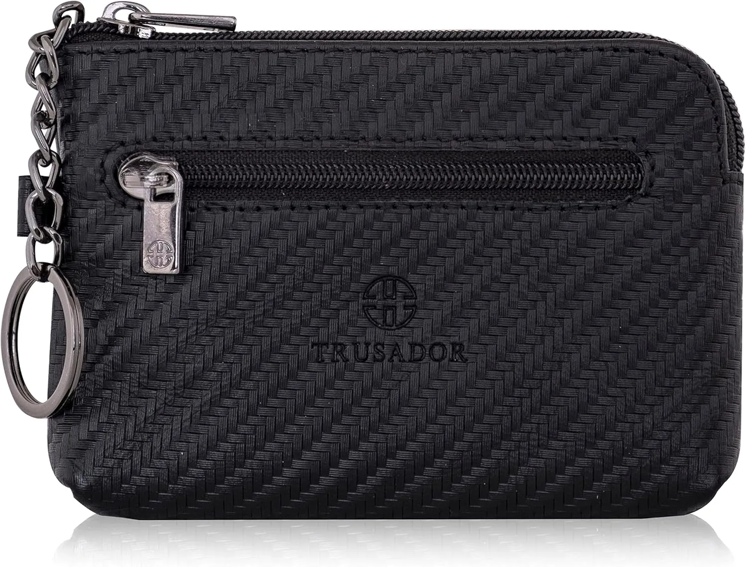Trusador Milano Women Men Leather Coin Card Key Ring Wallet Pouch Purse Zipper Change Bag (Carbon)