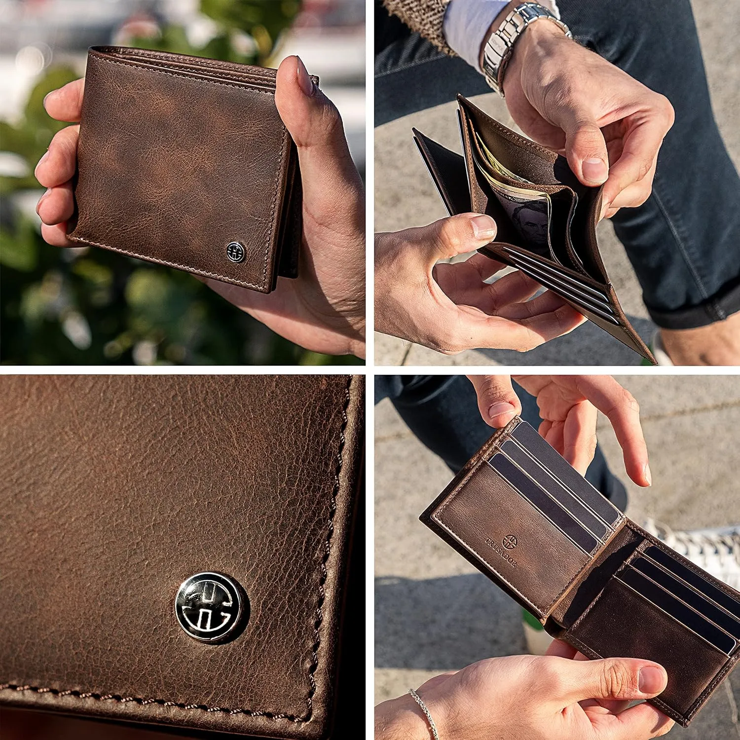 TRUSADOR Savona Classic Men's Wallets Leather Bifold with RFID Wallet for Men Gift Box (Brown)