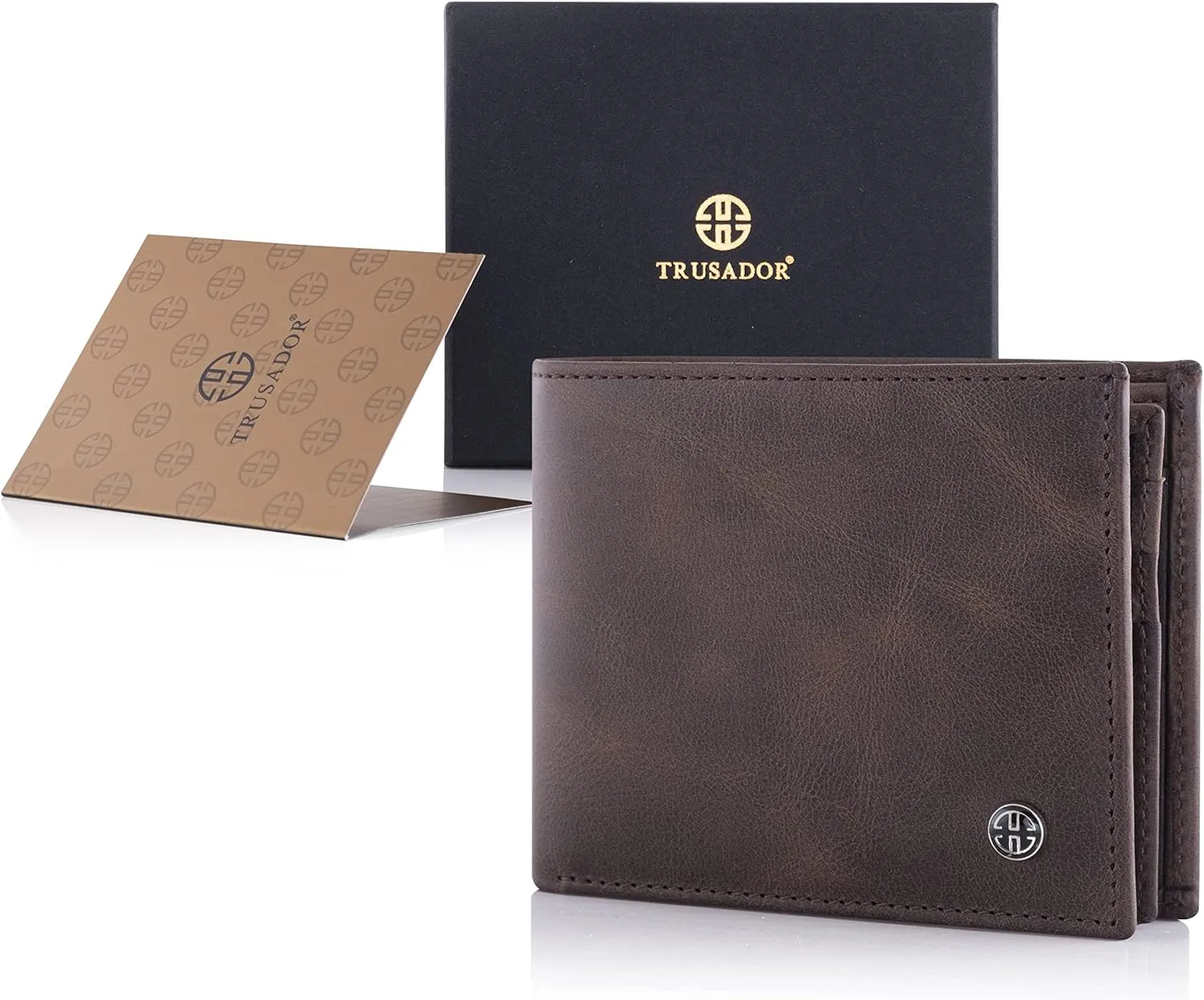 TRUSADOR Savona Classic Men's Wallets Leather Bifold with RFID Wallet for Men Gift Box (Brown)