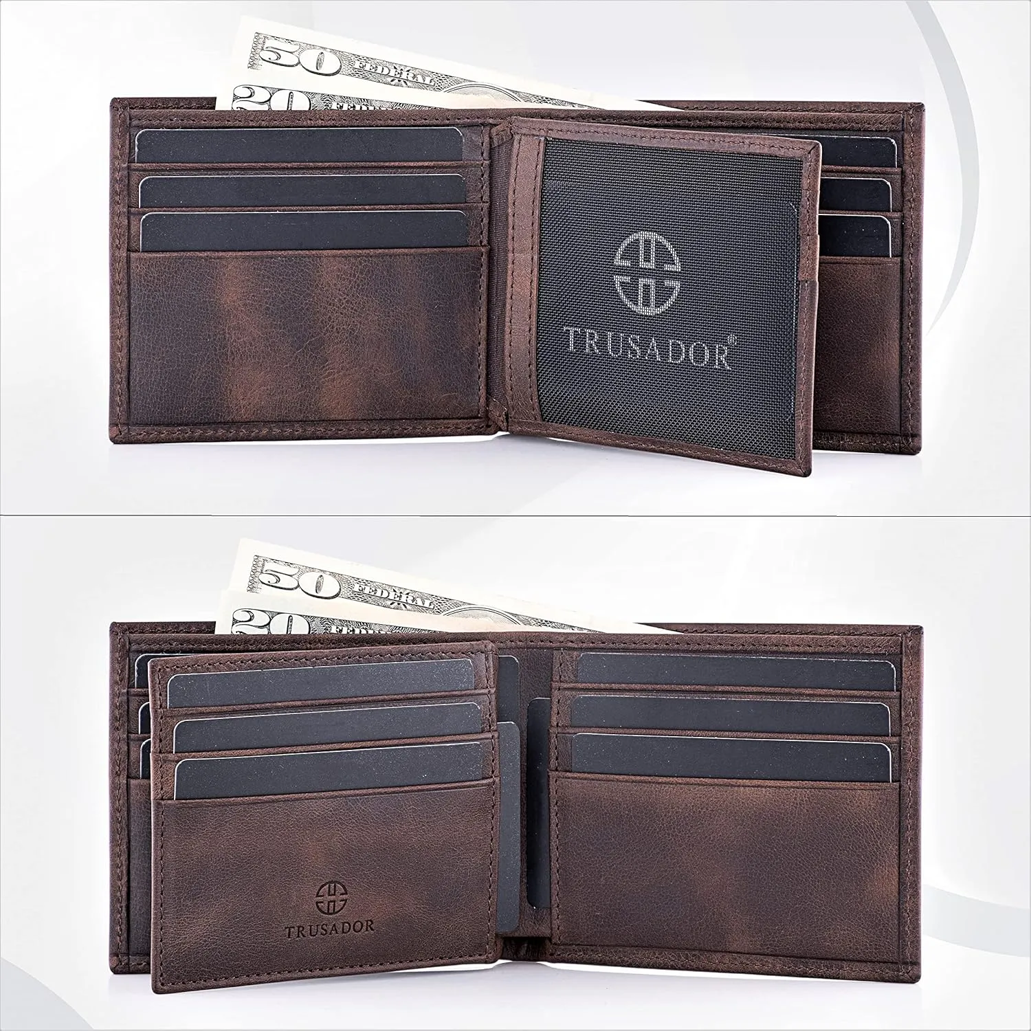 TRUSADOR Savona Classic Men's Wallets Leather Bifold with RFID Wallet for Men Gift Box (Brown)
