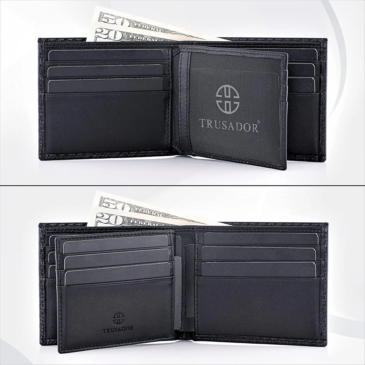 TRUSADOR Savona Classic Men's Wallets Leather Bifold with RFID Wallet for Men Gift Box (Carbon)