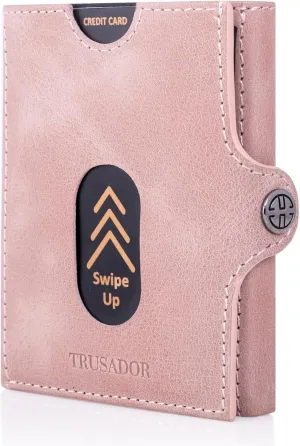 TRUSADOR Valencia Unisex Leather Wallet Small Compact Front Pocket RFID With Coin Pocket Wallets (With Coin Pocket, Pink)