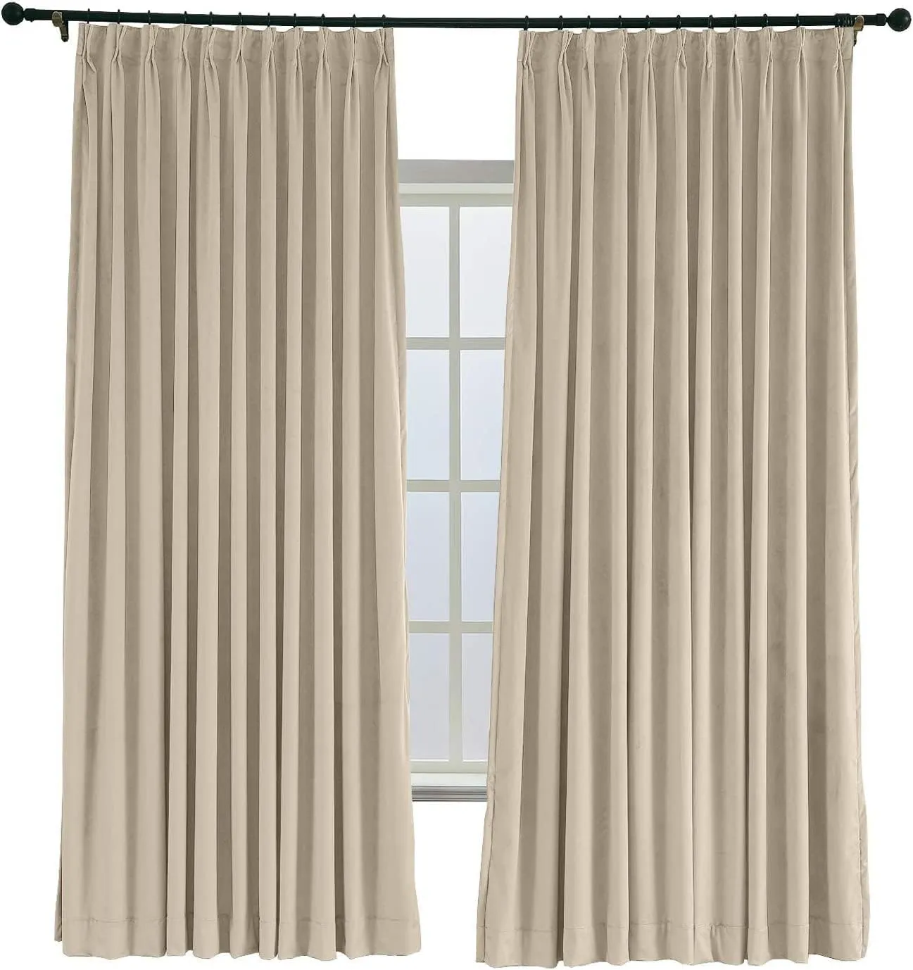 TWOPAGES 84 W x 84 L Pinch Pleat Room Darkening Velvet Curtain Drapery Panel for Traverse Rod or Track, Living Room Bedroom Meetingroom Club Theater Patio Door (1 Panel), Cashmere