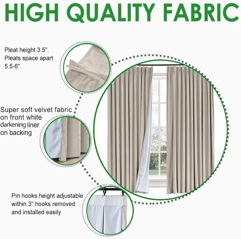 TWOPAGES 84 W x 84 L Pinch Pleat Room Darkening Velvet Curtain Drapery Panel for Traverse Rod or Track, Living Room Bedroom Meetingroom Club Theater Patio Door (1 Panel), Cashmere