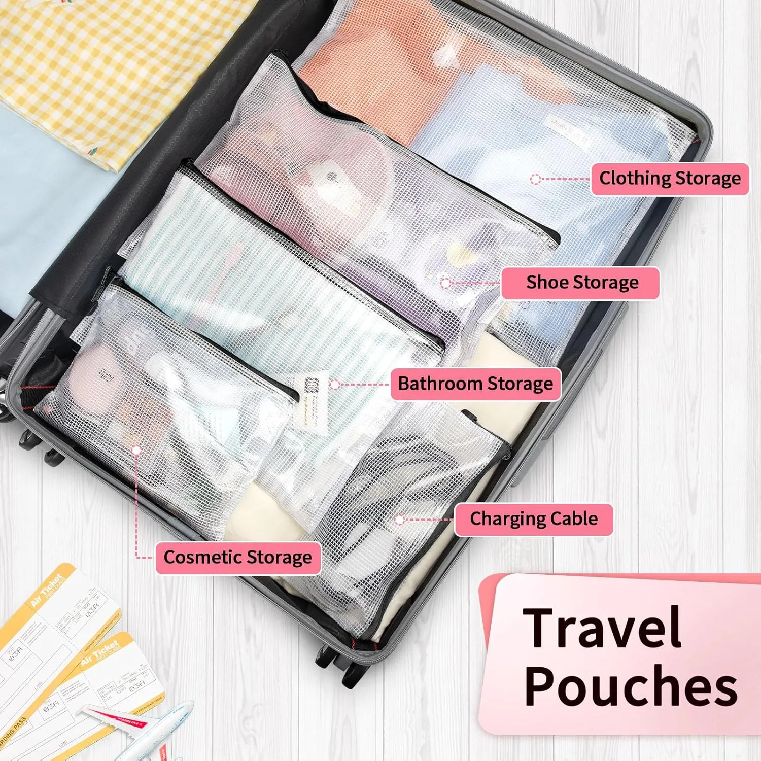 Umriox Mesh Zipper Pouch Bags, A3 A4 (Black, 24 Packs), Zipper Pouches for Organizing, Zipper Bags for Office Supplies Travel Accessories and Board Games Storage