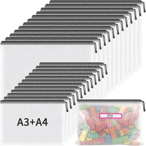 Umriox Mesh Zipper Pouch Bags, A3 A4 (Black, 24 Packs), Zipper Pouches for Organizing, Zipper Bags for Office Supplies Travel Accessories and Board Games Storage