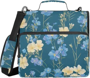 Unique Phlox Dark Turquoise 1.5-Inch 3-Rings Organizer Binder with Shoulder Strap & Handle Multi-Pocket Documents Files Storage Bag for Office School