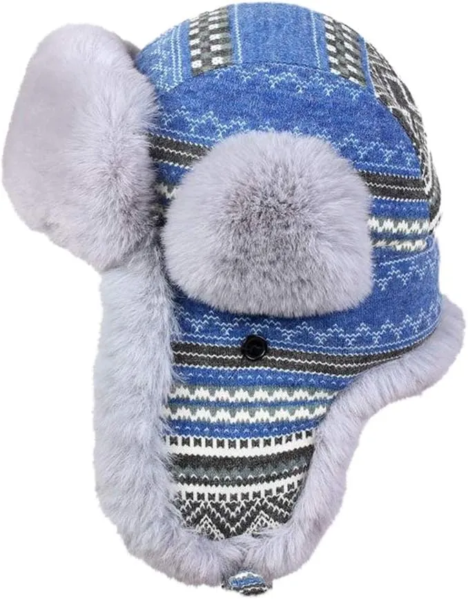 Unisex Winter Trapper Hat with Ear Flaps & Faux Fur Ushanka Aviator Hat Eskimo Hat