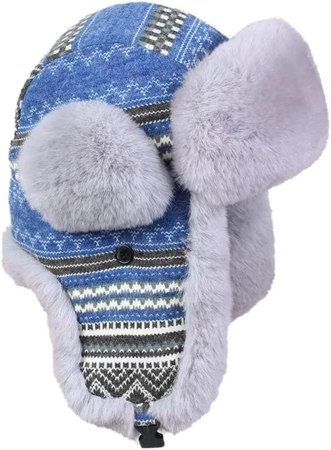 Unisex Winter Trapper Hat with Ear Flaps & Faux Fur Ushanka Aviator Hat Eskimo Hat
