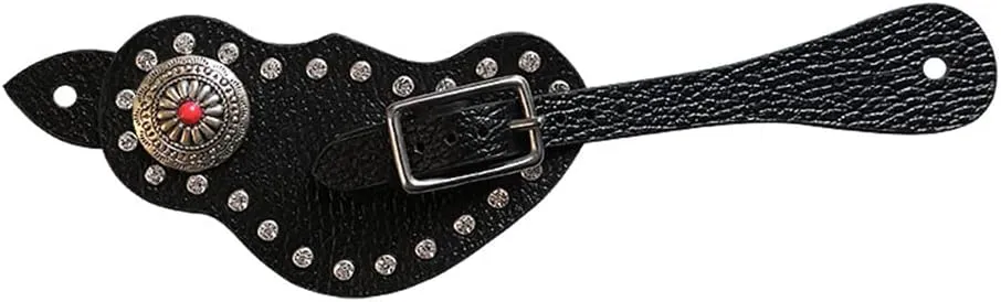 UNISTRENGH Western Cowhide Leather All Purpose Spur Straps Adjustable Length with Crystal Inlaid Decoration