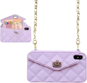 UnnFiko Designed for iPhone XR Wallet Case for Women Crossbody, Purse Flip Cover Soft Silicone Case with Card Holder for iPhone XR (Purple)