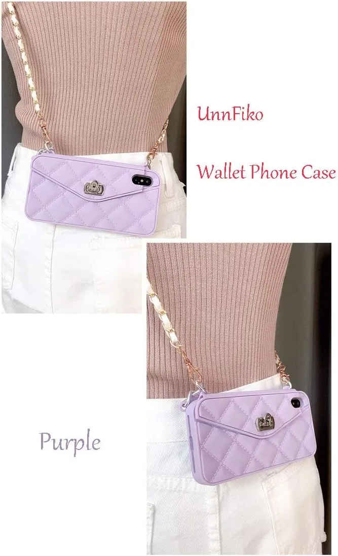 UnnFiko Designed for iPhone XR Wallet Case for Women Crossbody, Purse Flip Cover Soft Silicone Case with Card Holder for iPhone XR (Purple)