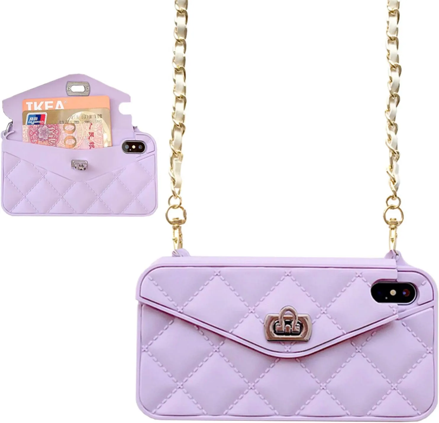 UnnFiko Designed for iPhone XR Wallet Case for Women Crossbody, Purse Flip Cover Soft Silicone Case with Card Holder for iPhone XR (Purple)