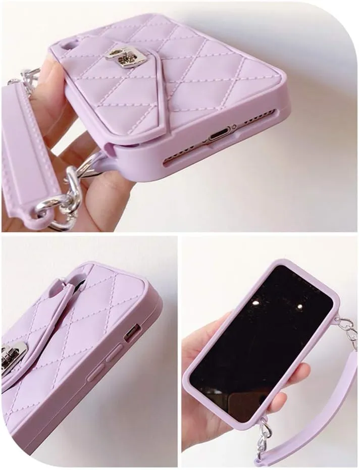 UnnFiko Designed for iPhone XR Wallet Case for Women Crossbody, Purse Flip Cover Soft Silicone Case with Card Holder for iPhone XR (Purple)
