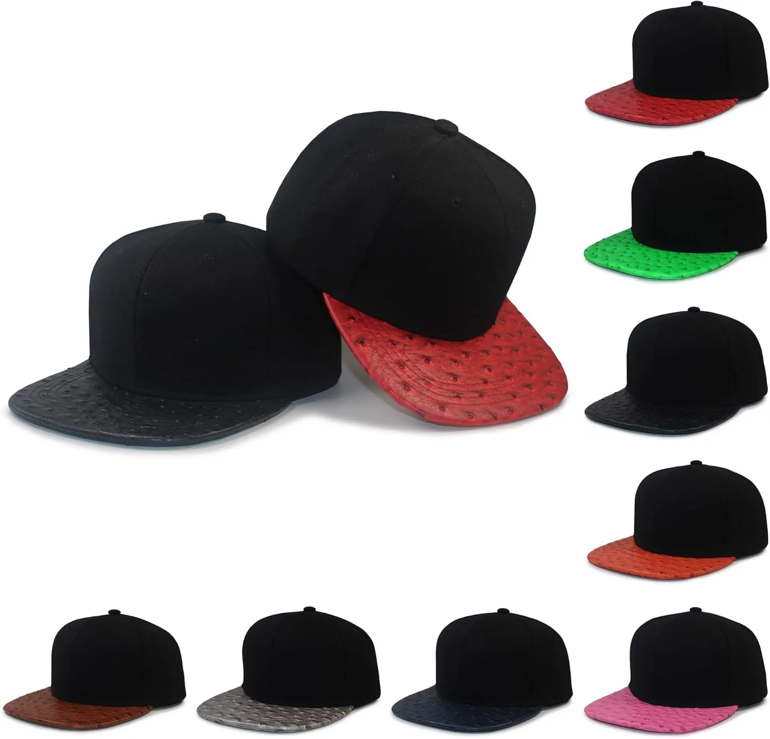 Urban Hip Hop Streetwear Baseball Cap - Solid Color Faux Ostrich Leather Snapback, 6-Panel Unisex Adjustable Hat