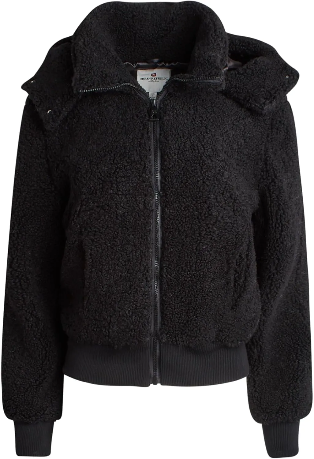 URBAN REPUBLIC Women's Sherpa Bomber Jacket - Fuzzy Warm Faux Fur Hooded Bomber Outdoor Jackets for Women (Sizes: S-XL)