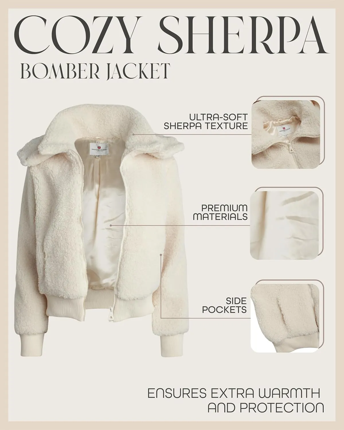 URBAN REPUBLIC Women's Sherpa Bomber Jacket - Fuzzy Warm Faux Fur Hooded Bomber Outdoor Jackets for Women (Sizes: S-XL)