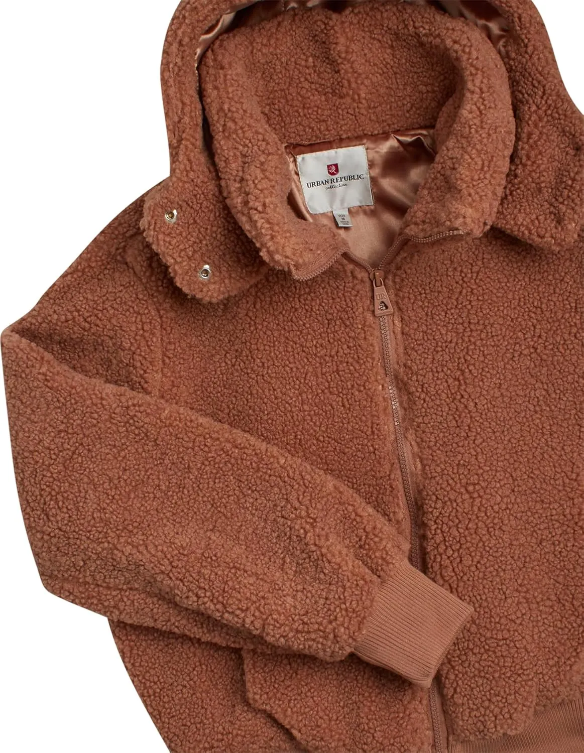 URBAN REPUBLIC Women's Sherpa Bomber Jacket - Fuzzy Warm Faux Fur Hooded Bomber Outdoor Jackets for Women (Sizes: S-XL)