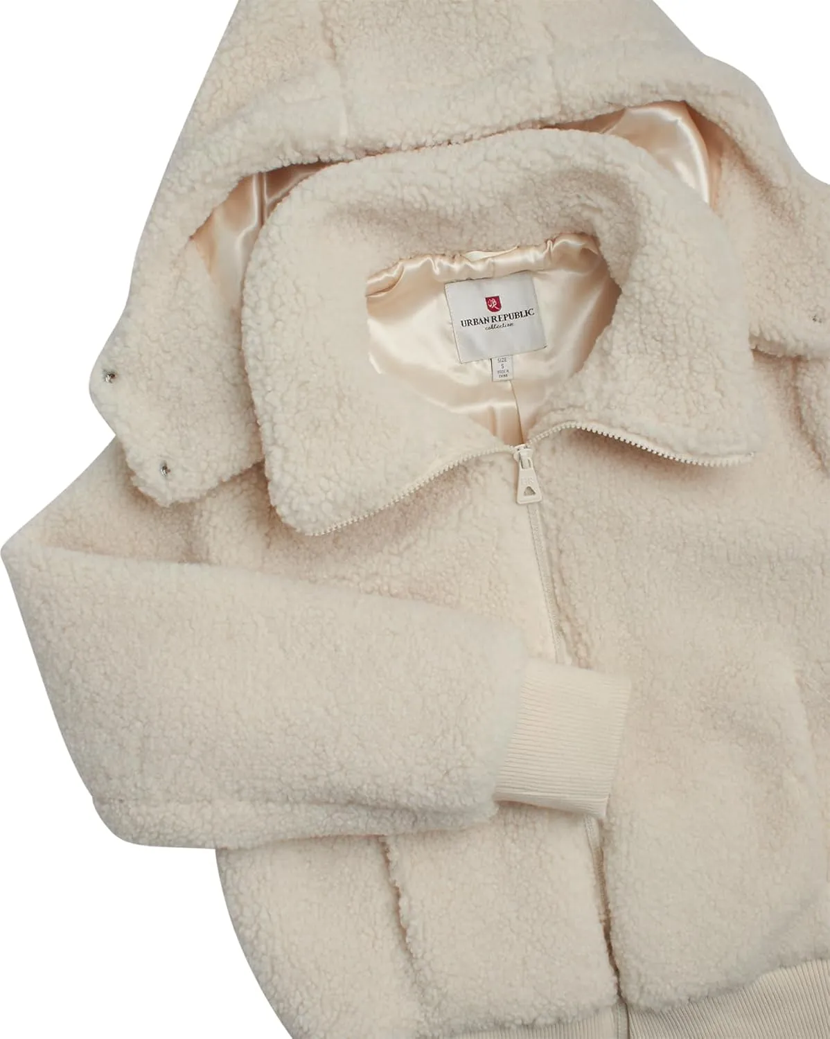 URBAN REPUBLIC Women's Sherpa Bomber Jacket - Fuzzy Warm Faux Fur Hooded Bomber Outdoor Jackets for Women (Sizes: S-XL)