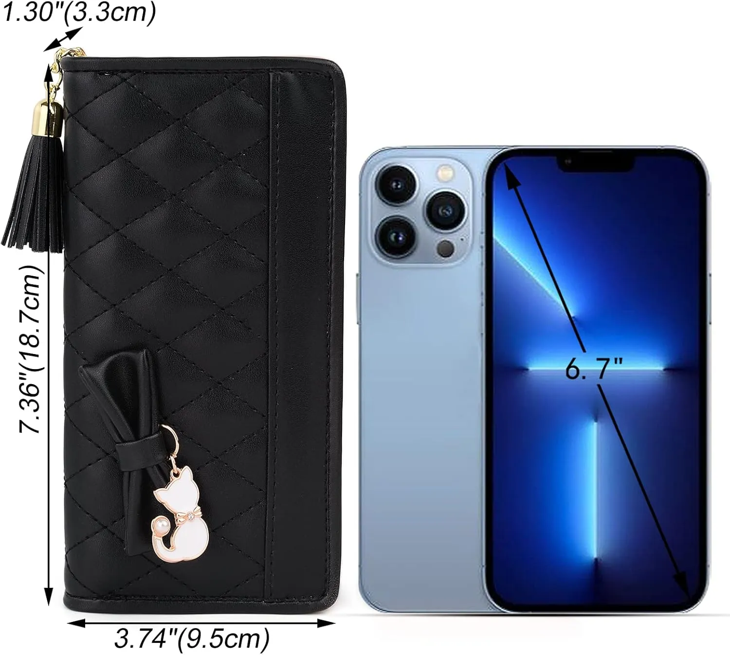 UTO Women PU Leather Wallet Large Capacity Cat Pendant Card Phone Holder Checkbook Organizer Zipper Coin Purse Zoey Black