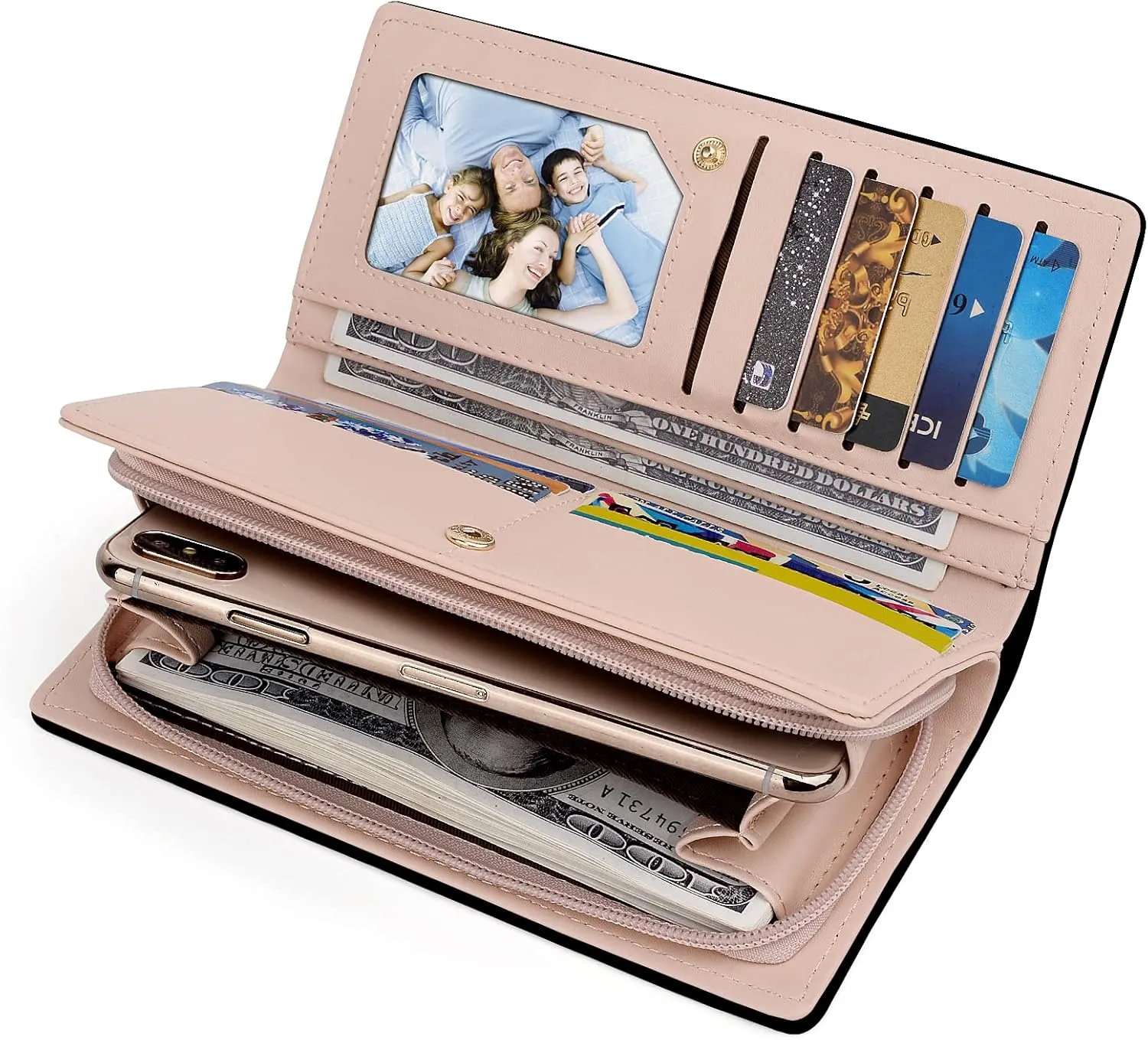 UTO Women PU Leather Wallet Large Capacity Cat Pendant Card Phone Holder Checkbook Organizer Zipper Coin Purse Zoey Black