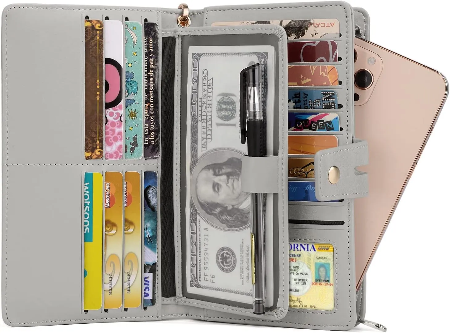 UTO Wristlet Wallet for Women Detachable Checkbook Holder Card Bill Phone Organizer Large Clutch Purse