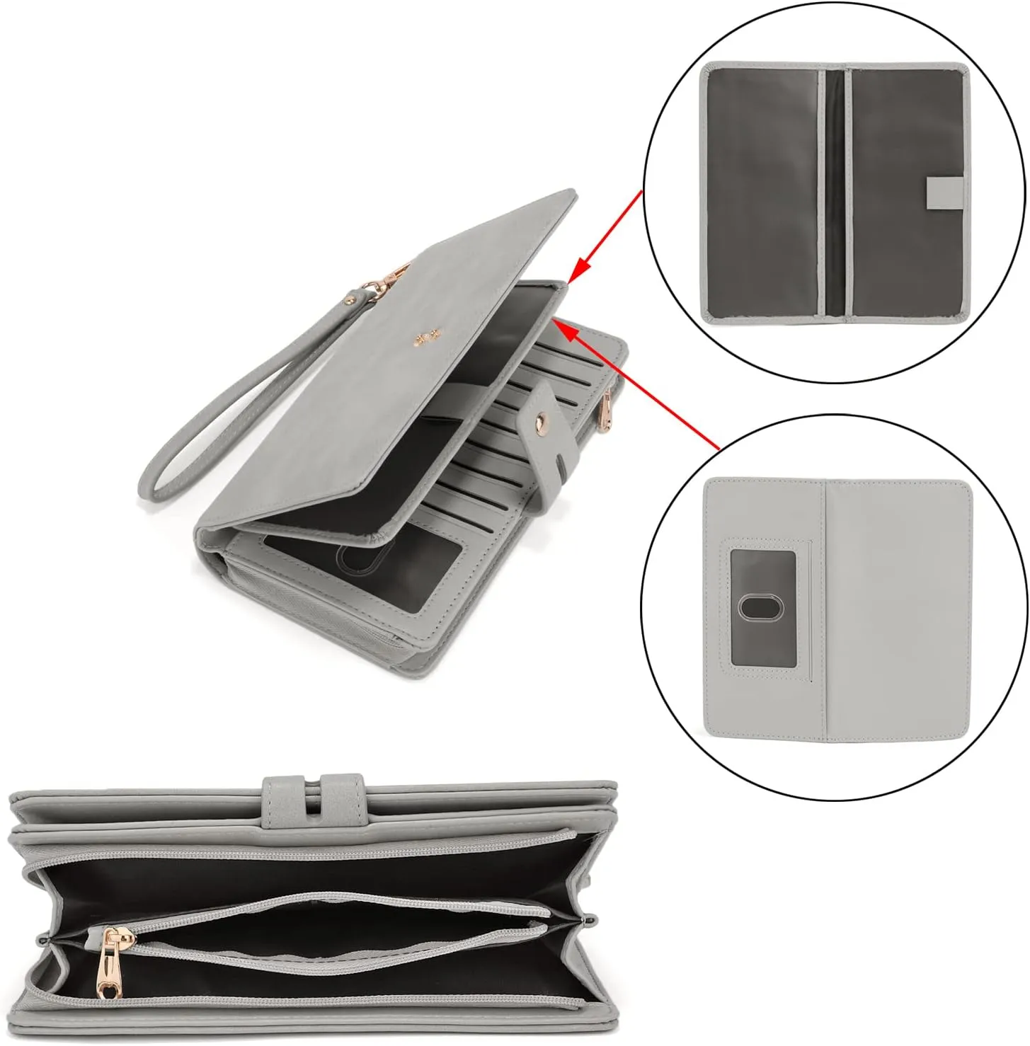 UTO Wristlet Wallet for Women Detachable Checkbook Holder Card Bill Phone Organizer Large Clutch Purse