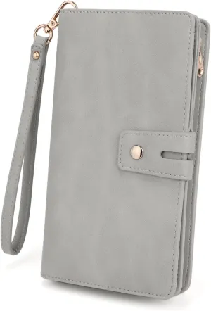 UTO Wristlet Wallet for Women Detachable Checkbook Holder Card Bill Phone Organizer Large Clutch Purse