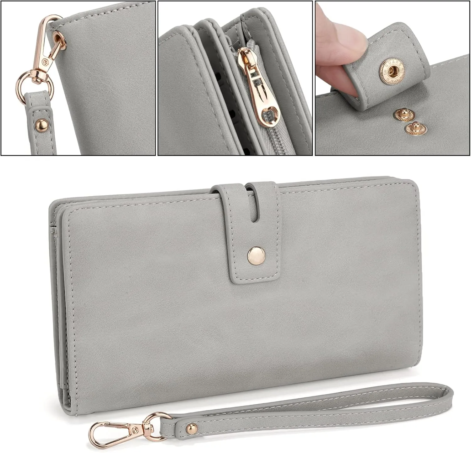 UTO Wristlet Wallet for Women Detachable Checkbook Holder Card Bill Phone Organizer Large Clutch Purse