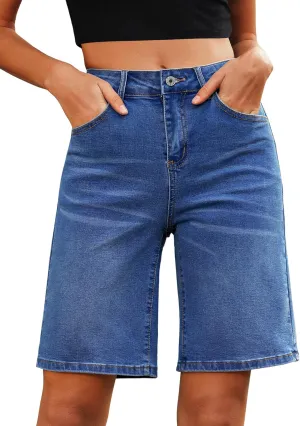 Utyful Jean Bermuda Shorts for Women High Waisted Trendy Long Stretchy Denim Shorts Knee Length Casual Summer Jorts