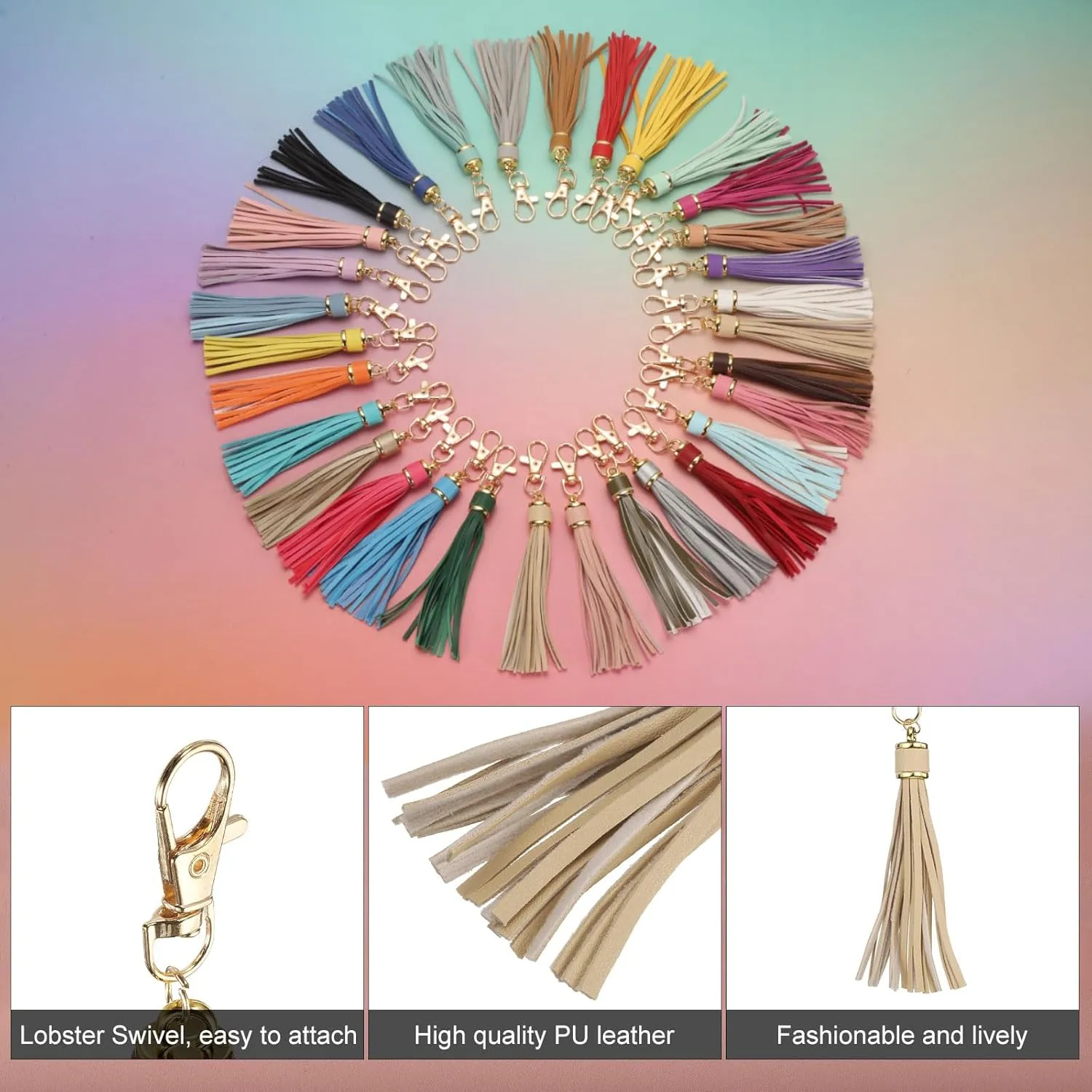 uxcell 10pcs PU Leather Tassels, 6 Inch Keychain Tassel Charm Tassel Purse Charm with Lobster Swivel for Jewelry Making, Handbag, DIY Crafts, Phone Straps (Beige)