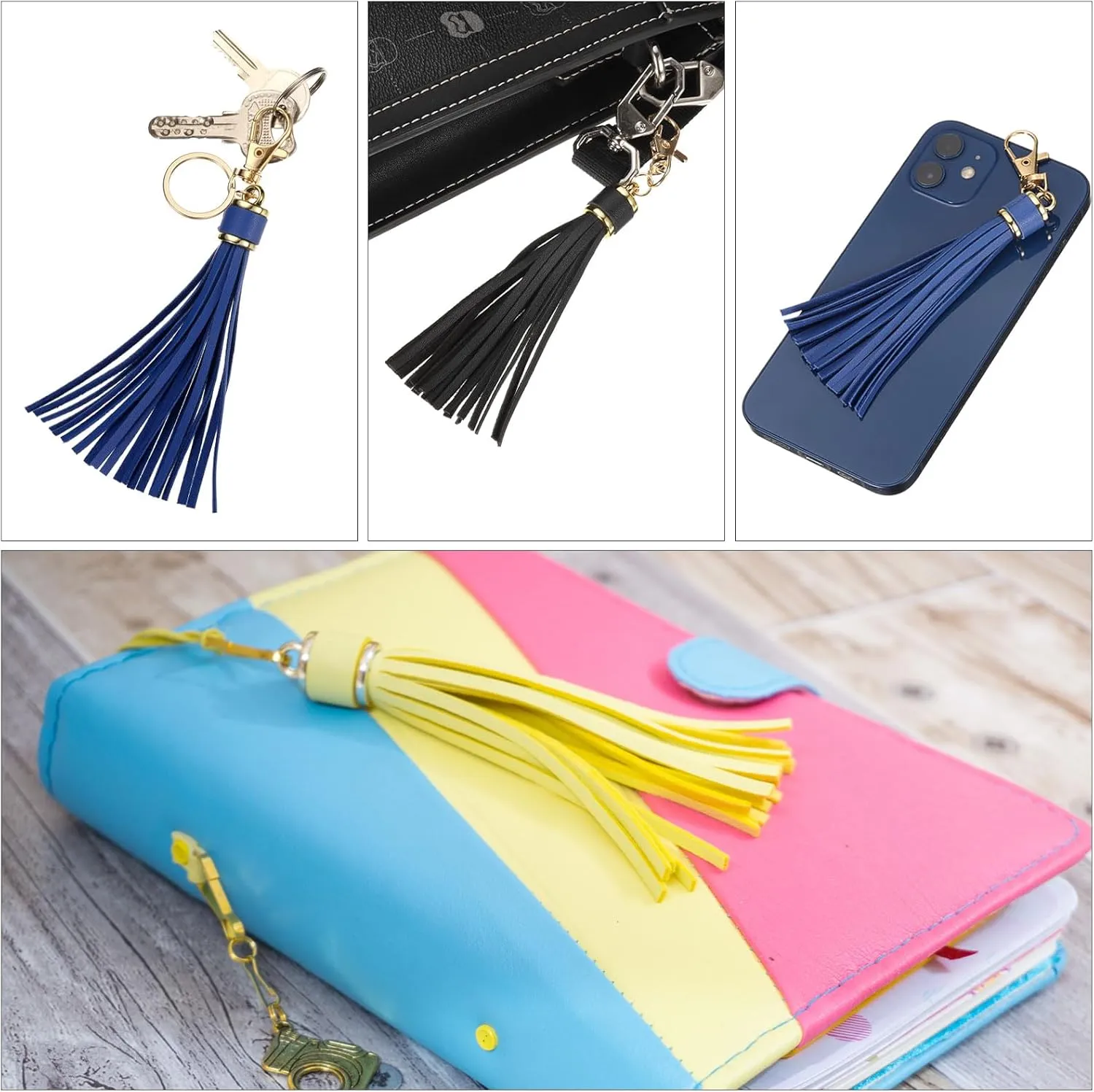 uxcell 10pcs PU Leather Tassels, 6 Inch Keychain Tassel Charm Tassel Purse Charm with Lobster Swivel for Jewelry Making, Handbag, DIY Crafts, Phone Straps (Beige)