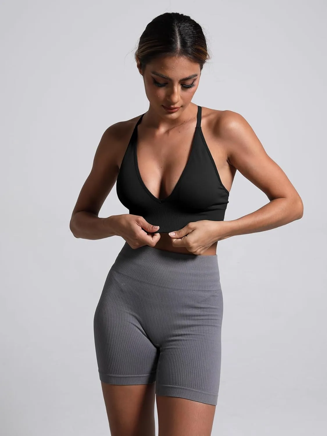 V Neck Adjustable Spaghetti Straps Sports Bra for Women, Padded Criss Cross Back Longline Yoga Bra Workout Crop Top Multipack