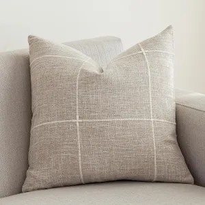 vctops Rustic Lattice Cotton Linen Decorative Throw Pillow Cover Embroidery Square Cushion Cover Pillowcase for Sofa Bedroom Couch (Plaid Coffee, 24"x24")