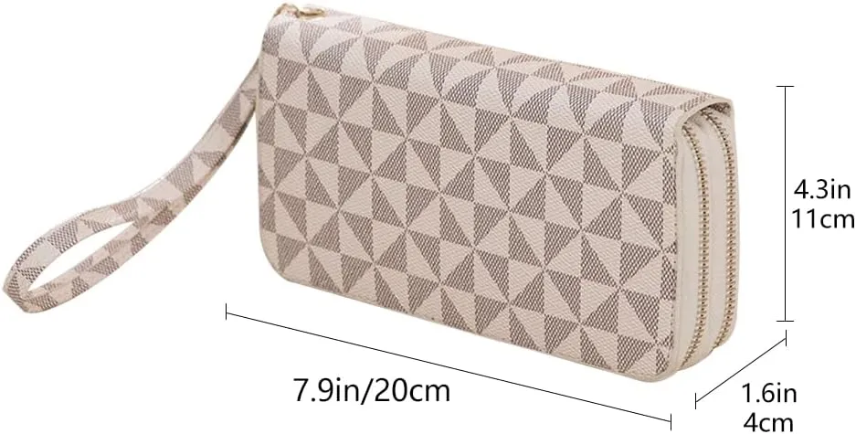 Veki Women's Wallet Double Zipper Pocket Wallets with Wrist Strap, Leather Credit Card Purse for Women Men (Monolayer-White)