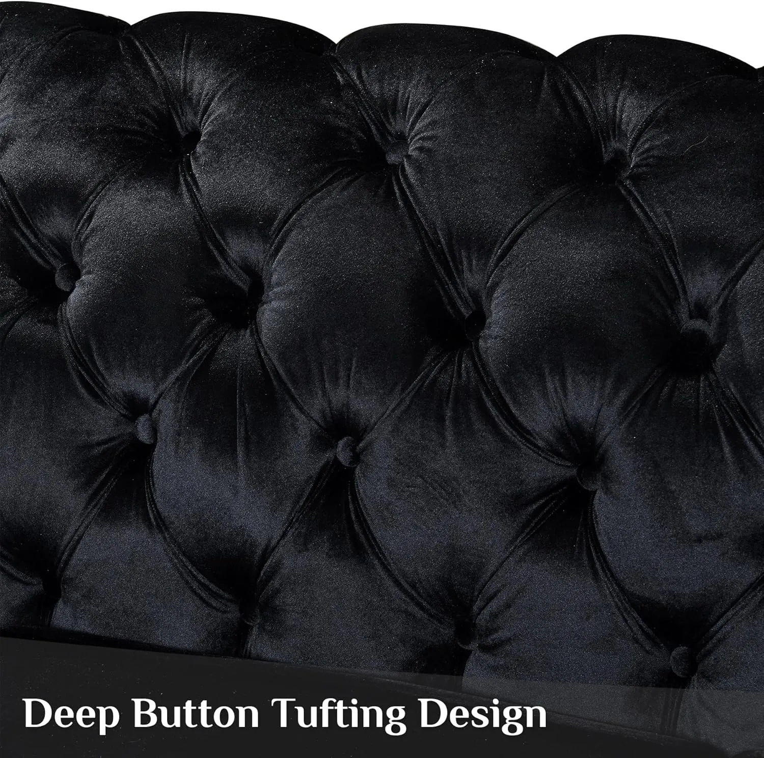Velvet Chesterfield Sofa Set of 2, 81" Luxury Black and Gold Couch Comfy Vintage Victorian Couches with Tufted Back Gold Legs for Apartment, Black