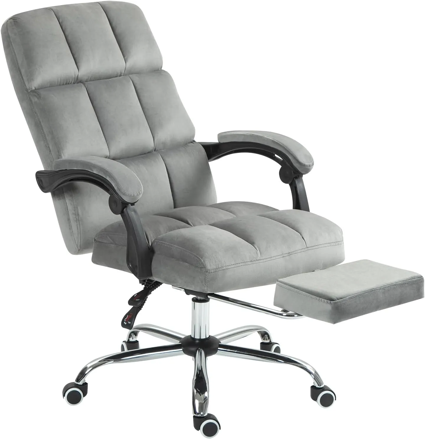 Velvet Desk Chair with Footrest, Ergonomic High Back Executive Office Chair, Comfortable Upholstered Fabric Home Vanity Chair, Grey