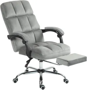 Velvet Desk Chair with Footrest, Ergonomic High Back Executive Office Chair, Comfortable Upholstered Fabric Home Vanity Chair, Grey