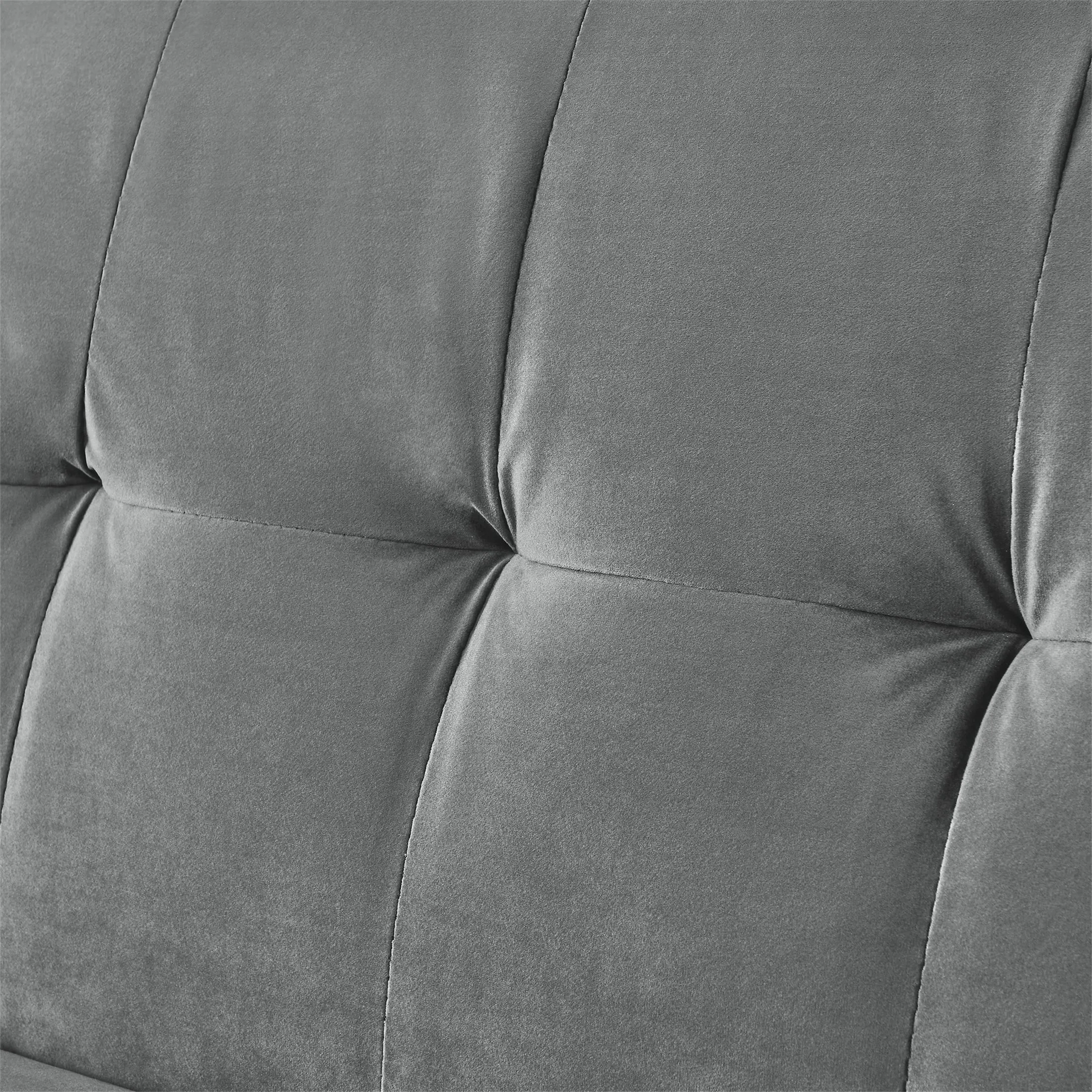 Velvet Futon Sofa Bed – Adjustable Backrest and Armrest Sleeper (Gray)
